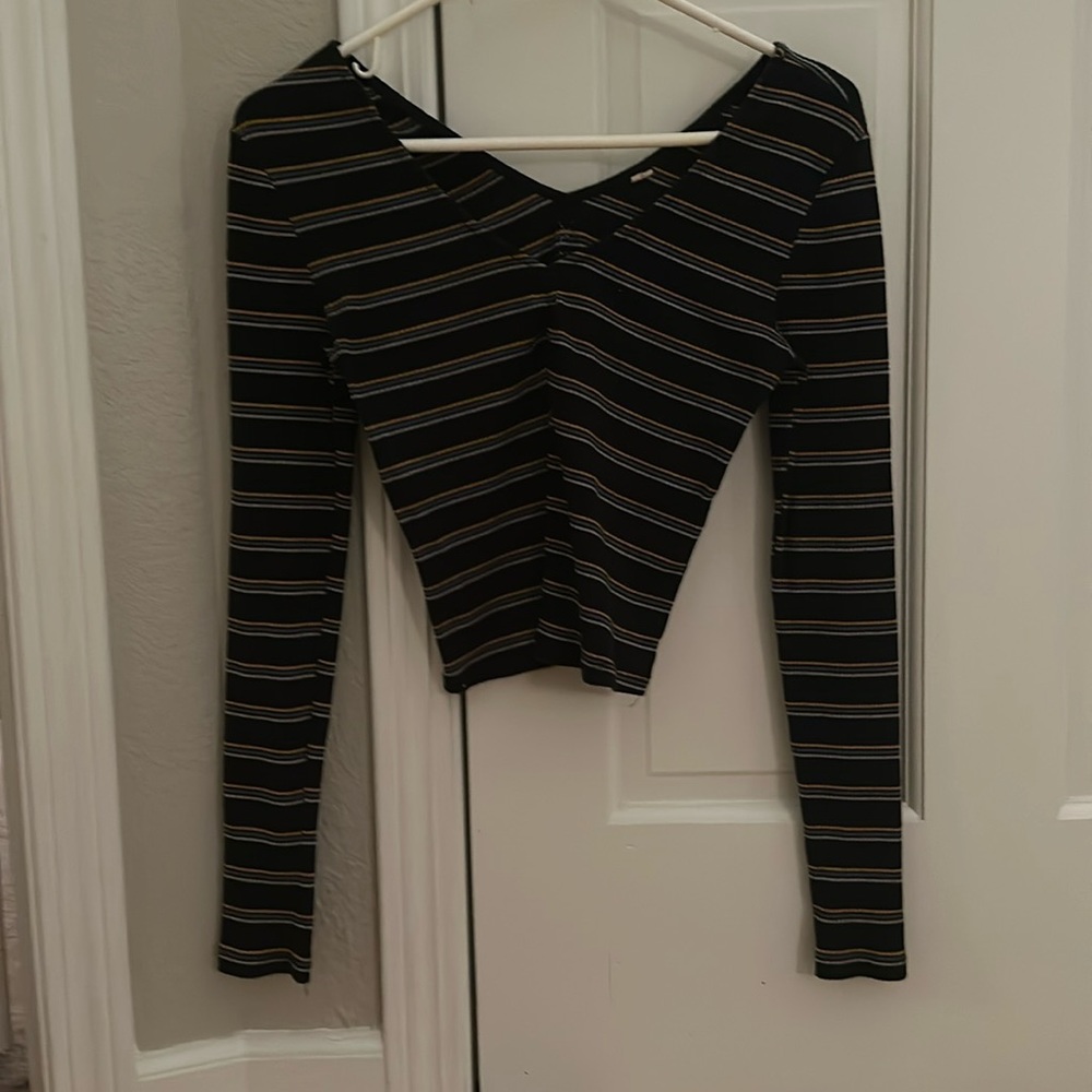 PacSun Basics Womens V-neck Black Striped Top